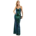 thumbnail image 1 of Next Up Juniors Black Green Sequined V-Neck Scoop-Back Gown Dress, 1 of 4