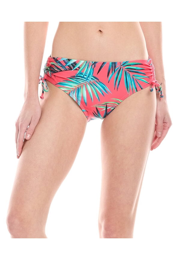 womens Destination Mid-Rise Ruched Bikini Bottom, l, Pink