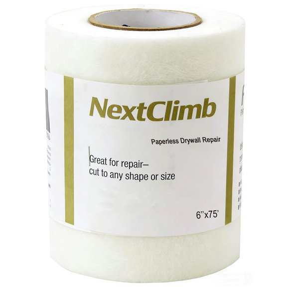 NextClimb FibaFuse FDW9018-U 6" x 75' Paperless Drywall Repair Tape, White, Fiberglass Mesh Wall Patch for Cracks and Seams