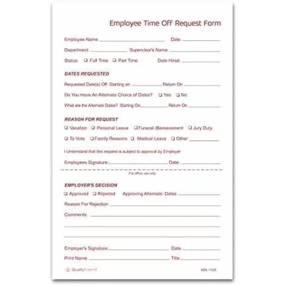 NextDayLabels - Pack of 100 Sets 5-1/2" x 8-1/2" 2 Part NCR Carbonless Time Off Request Forms$$Office