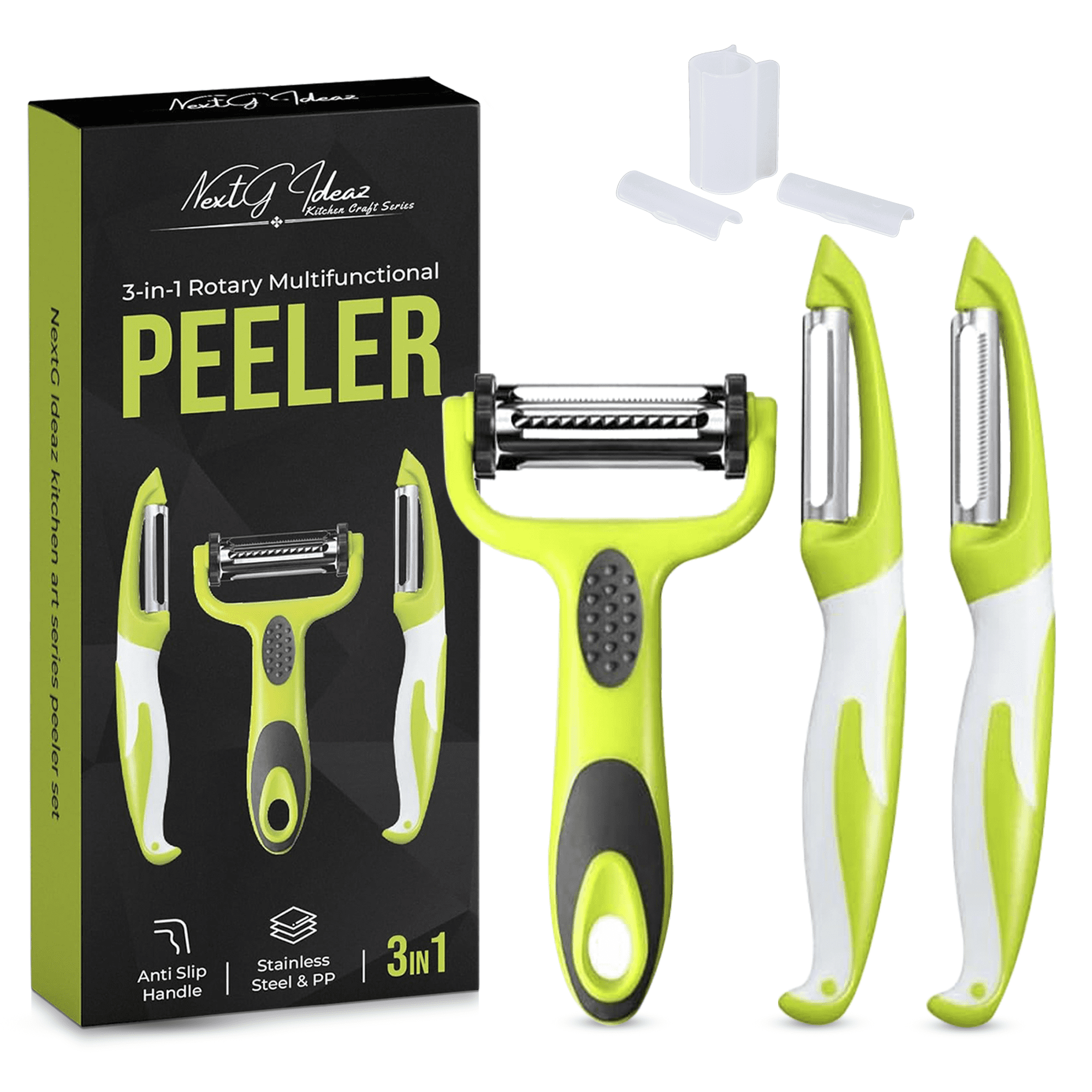 NextG Ideaz 3 In 1 Rotatable Stainless Steel Blade Vegetable Peeler, Vertical Serrated & Straight Peeler, 3pcs Set