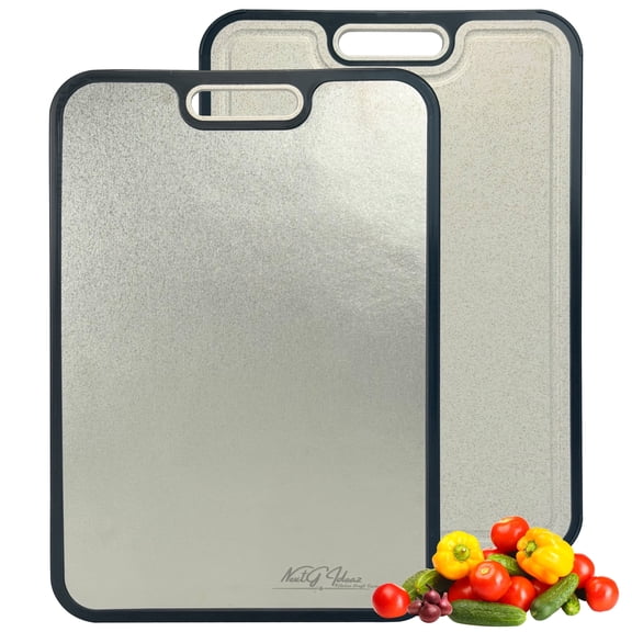 NextG Ideaz Double-Sided Cutting Board, 15x10in, Ice Crystalline Titanium & Wheat Straw PP