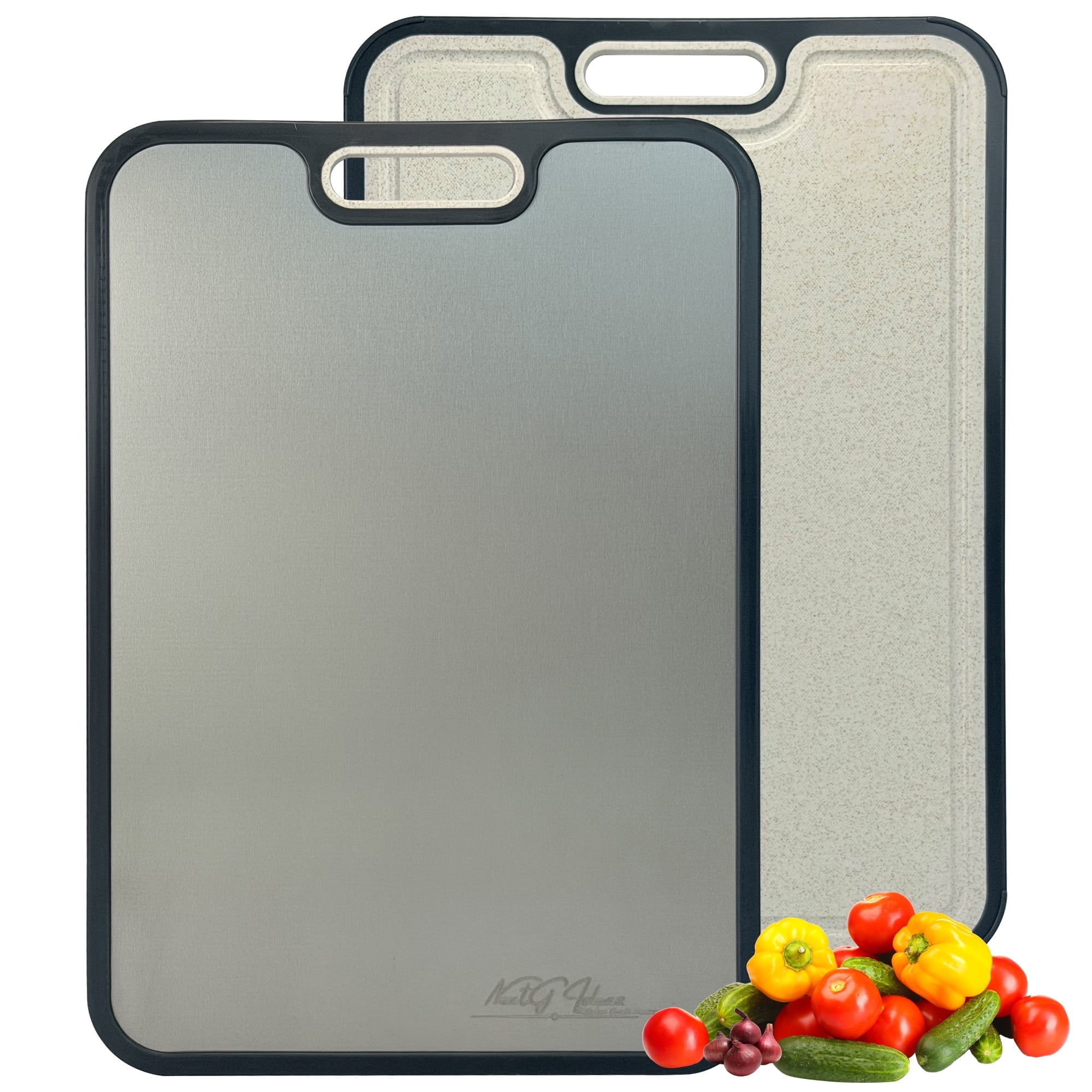 NextG Ideaz Double-Sided Cutting Board, 15x10in, Pure Titanium & Wheat Straw PP