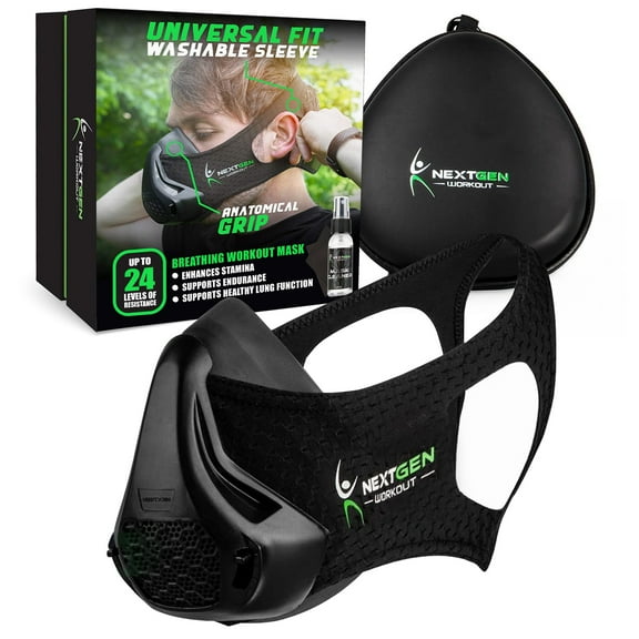 NextGen Altitude Workout Mask with 24 Levels & 8 Carbon Filters, Unisex, ABS Plastic, Black