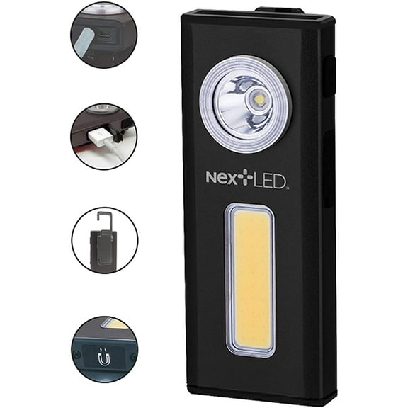 NextLED 500 Lumen Rechargeable Work Light COB LED with Magnetic Base and Hanging Hook, Durable Pocket-Sized Flashlight/Task Light, IPX4 Waterproof, Power Bank Function