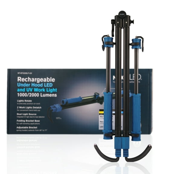 NextLED NT-2220LF-UV Rechargeable Cordless 2000 Lumen Underhood Work Light Bar, UV Light, 2 Detachable Lights, 8000 mAh Battery, Extend to 77 Inch, Type-C Charging, Mechanic Inspection