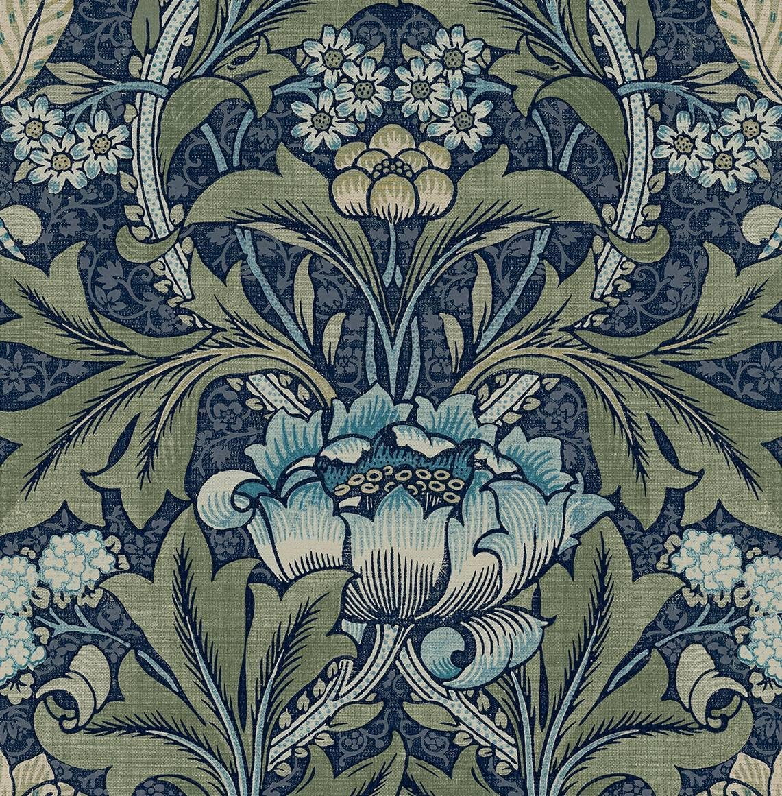 Denim & Sage Acanthus Floral Peel and Stick Wallpaper