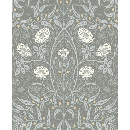NextWall Alloy Grey Stenciled Floral Peel and Stick Wallpaper