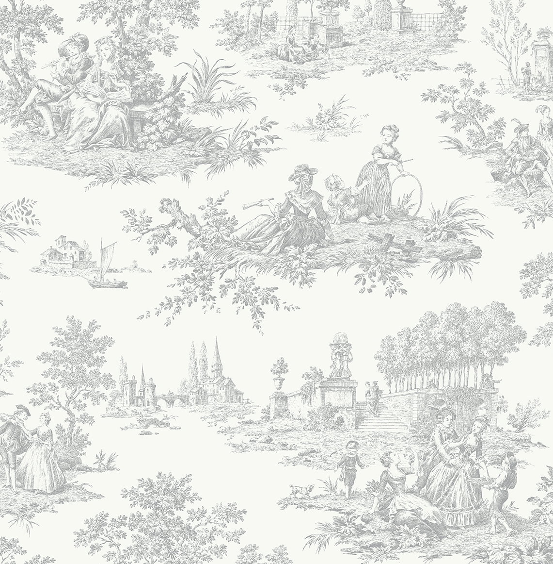 Argos Grey Chateau Toile Vinyl Peel and Stick Wallpaper