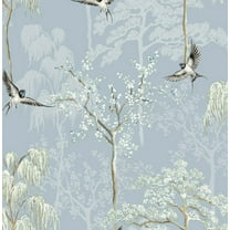 NextWall Arthouse Bird Garden Peel and Stick Wallpaper 20.5 in. W x 18 ft. L - Light Blue