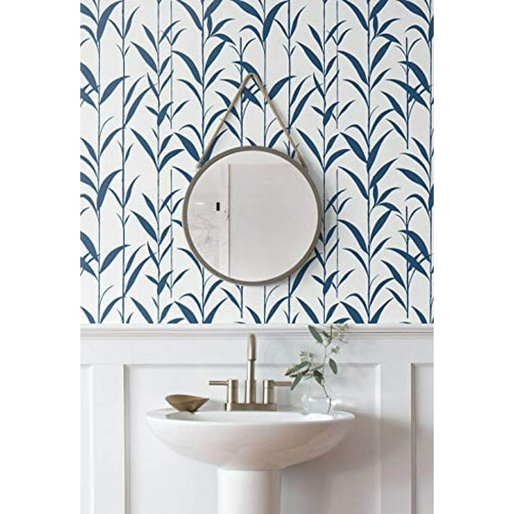 NextWall Bamboo Leaves Peel and Stick Wallpaper (Navy Blue & White)