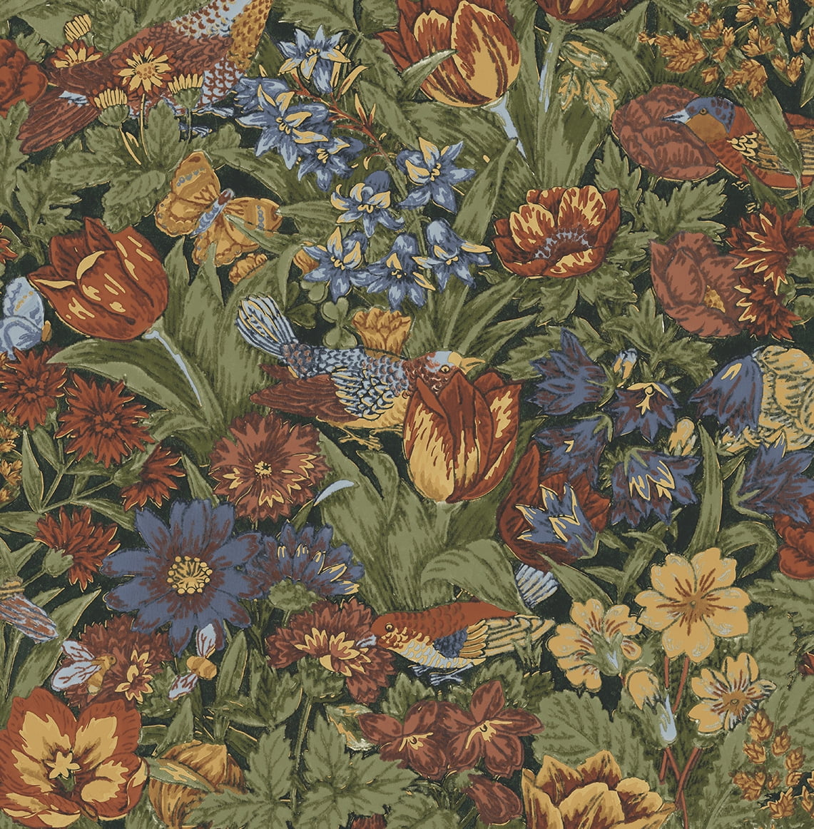 Colorful Floral and Bird Print Self-Adhesive Wallpaper