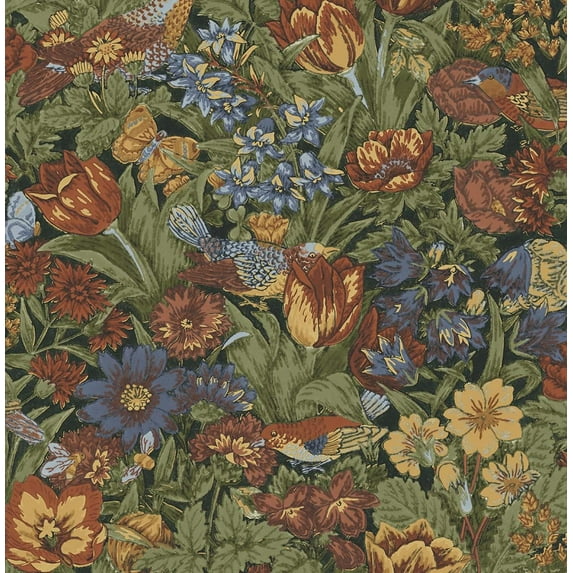 NextWall Bird Floral Vintage Peel and Stick Wallpaper (Russet & Riverside)