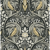 NextWall Bird Ogee Peel and Stick Wallpaper 20.5 in. W x 18 ft. L - Ebony & Sepia