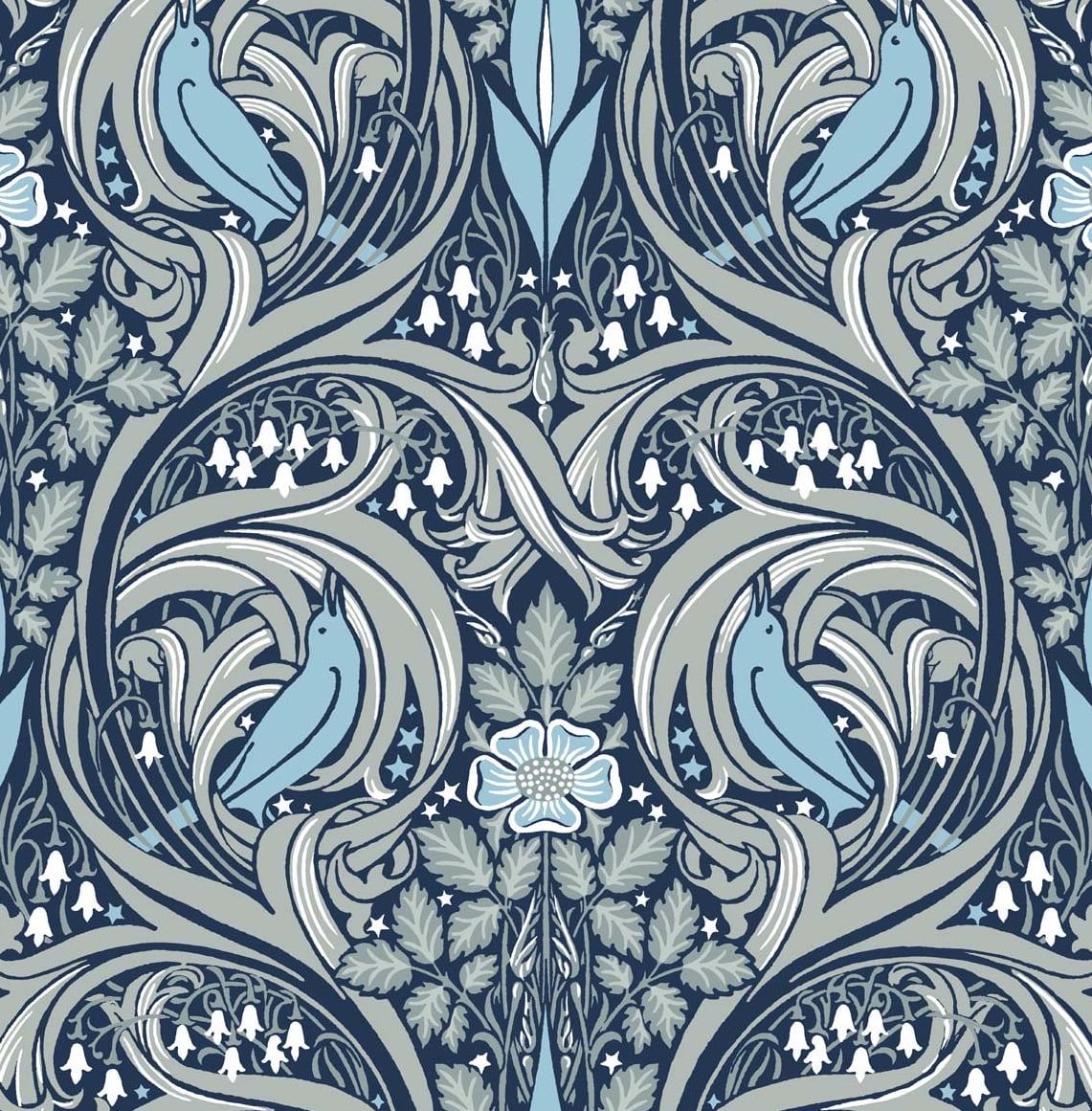 NextWall  Bird Ogee Peel and Stick Wallpaper 20.5 in. W x 18 ft. L - Navy & Sky Blue