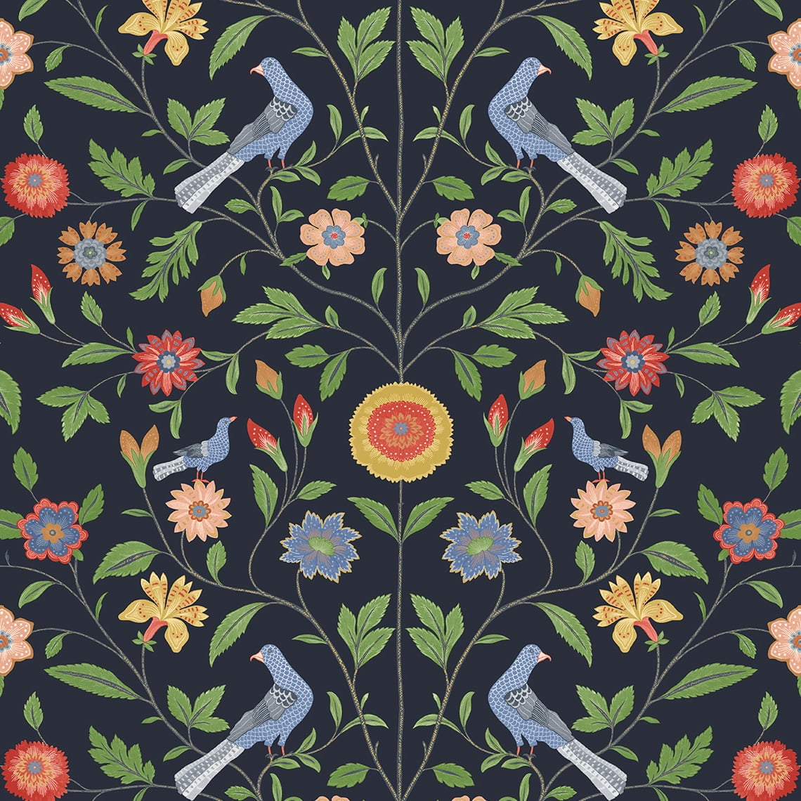 NextWall  Bird Toile Peel and Stick Wallpaper 20.5 in. W x 18 ft. L - Midnight Blue