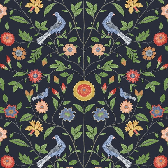 NextWall  Bird Toile Peel and Stick Wallpaper 20.5 in. W x 18 ft. L - Midnight Blue