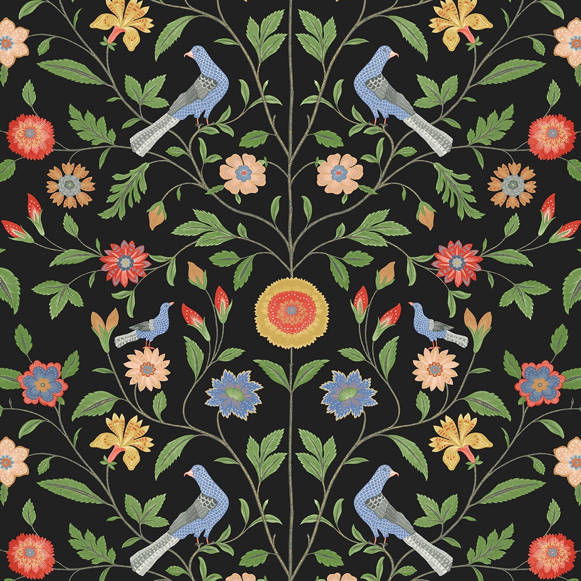 NextWall  Bird Toile Peel and Stick Wallpaper 20.5 in. W x 18 ft. L - Onyx