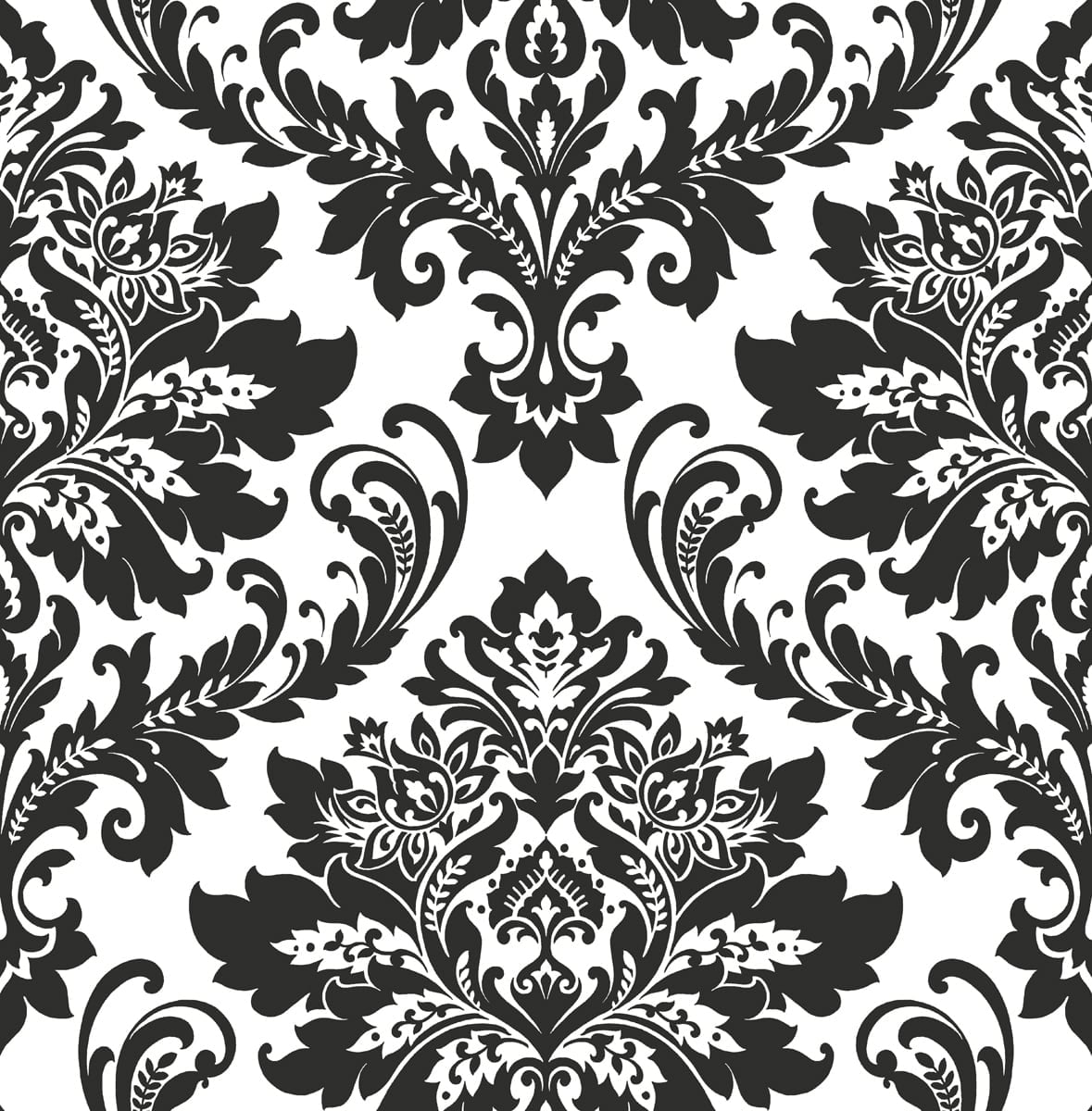Black and White Damask Peel and Stick Vinyl Wallpaper