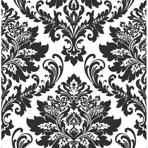 NextWall Black Damask Peel and Stick Removable Wallpaper - 20.5 in. W x 18 ft. L