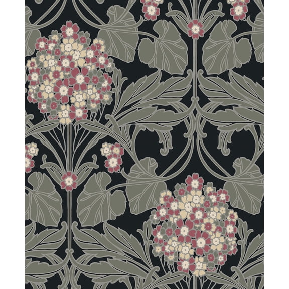 NextWall Black & Rosewood Hydrangea Floral Peel and Stick Wallpaper - 20.9 in. W x 18 ft. L Roll