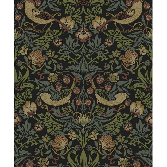 NextWall Black Strawberry Garden Peel and Stick Wallpaper