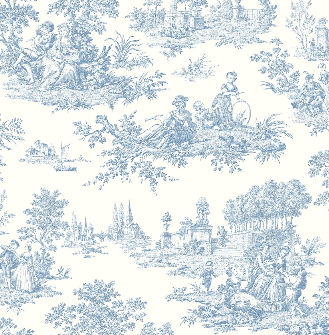 Navy Blue Chateau Toile Peel and Stick Wallpaper