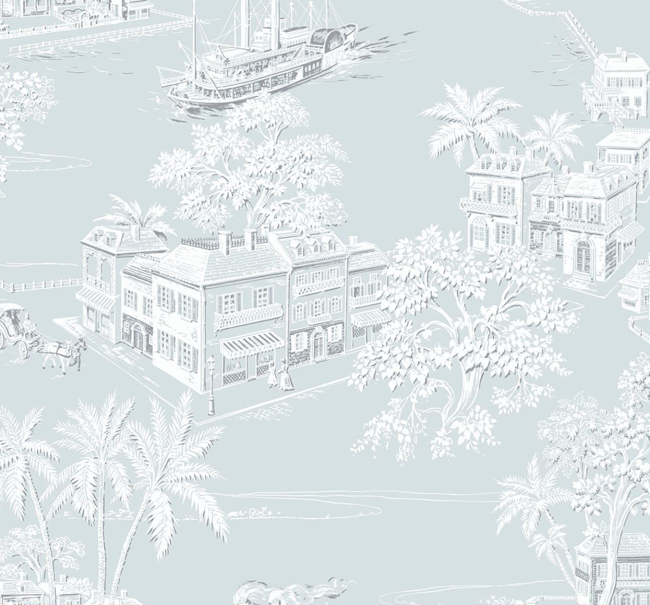 NextWall Blue Mist Coastline Toile Peel and Stick Wallpaper