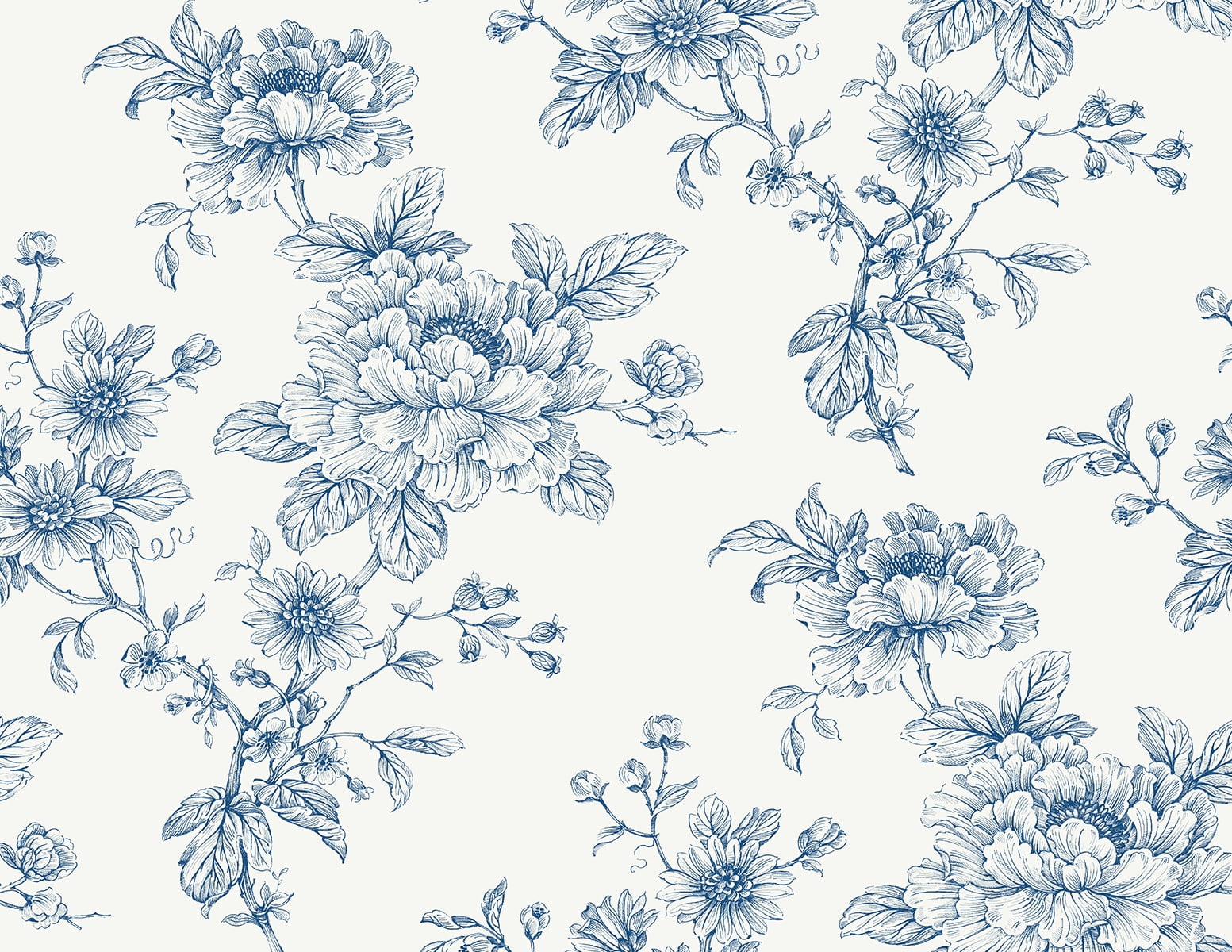 Blue Floral Vinyl Self-Adhesive Peel and Stick Wallpaper Roll