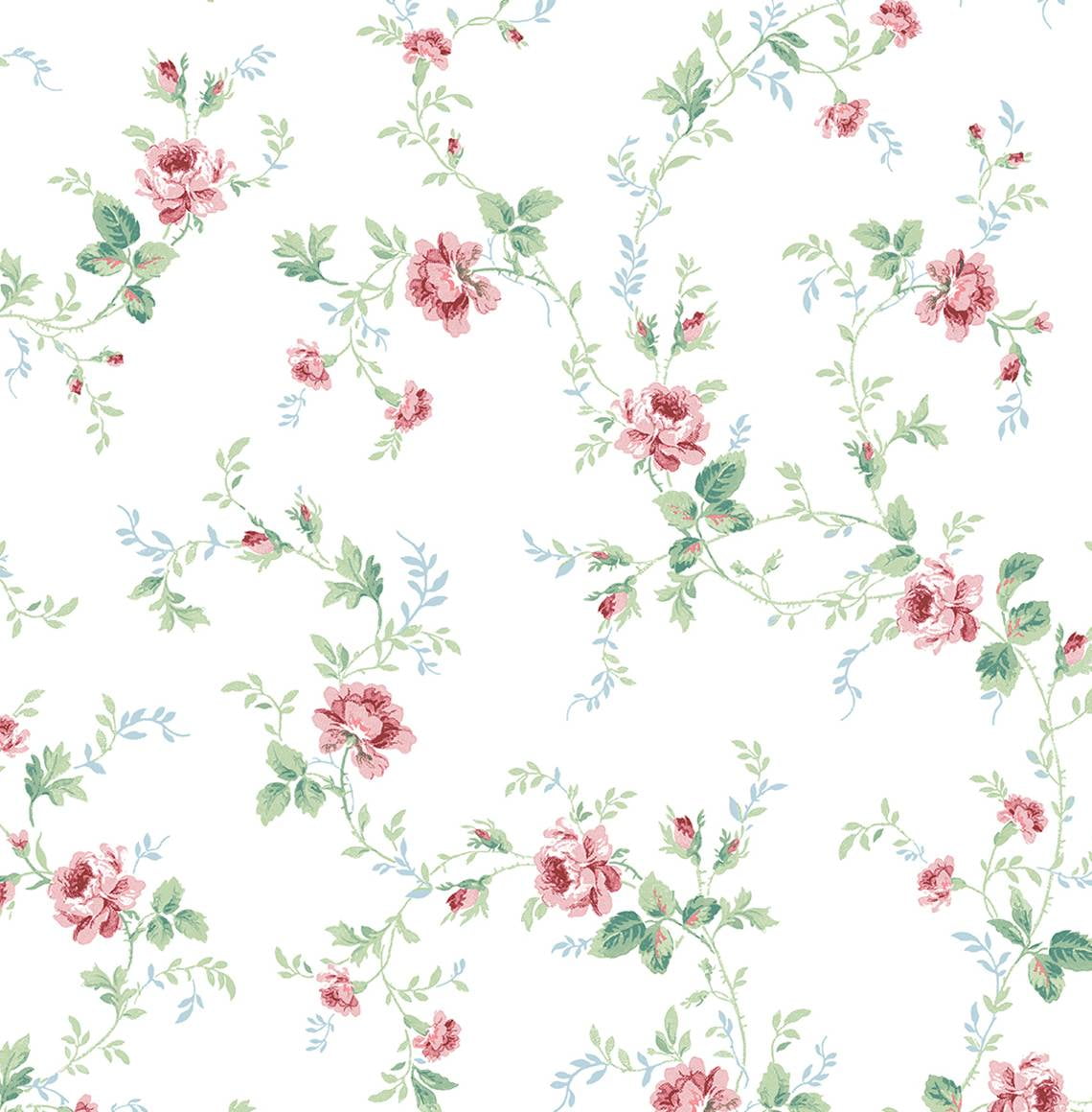 NextWall Blush & Spearmint Blossom Floral Trail Peel and Stick Wallpaper