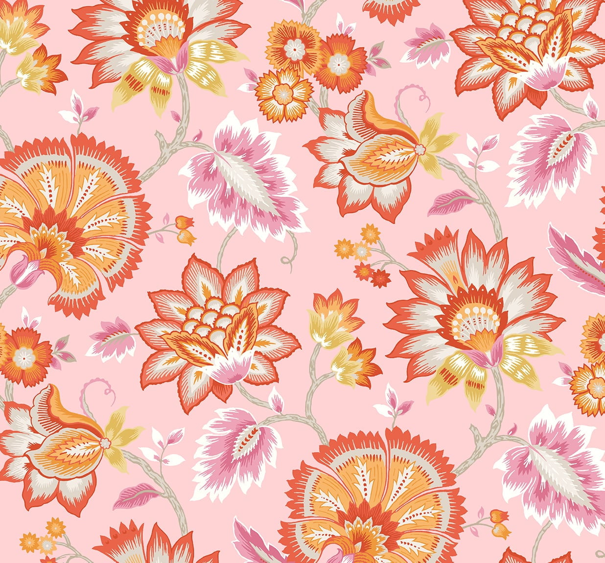 NextWall Bubblegum Pink Jacobean Blossom Floral Peel and Stick Wallpaper