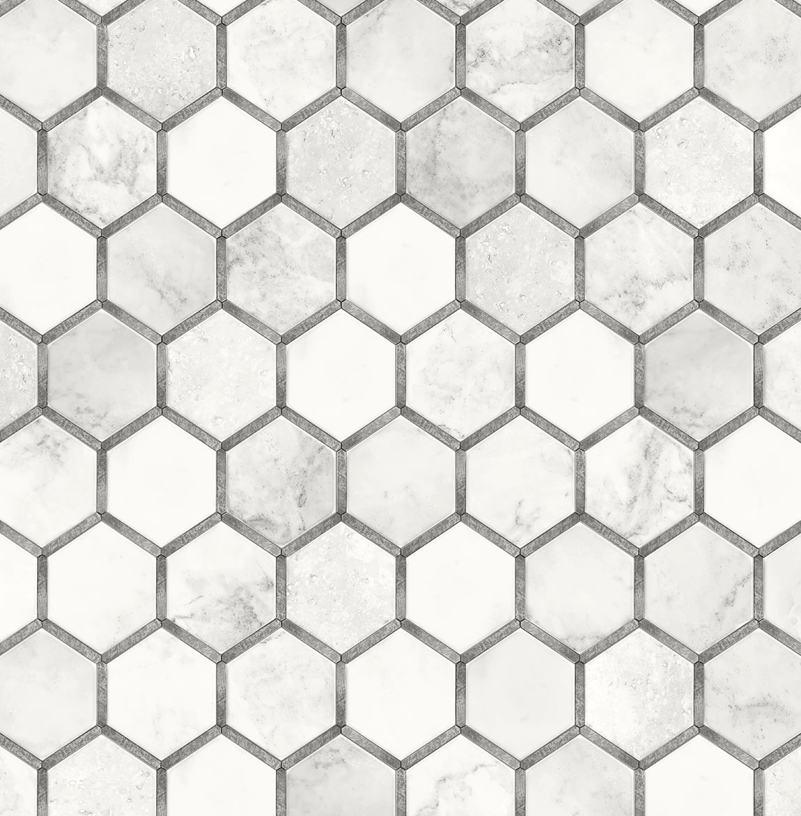 NextWall Carrara & Metallic Silver Inlay Hexagon Peel and Stick Wallpaper