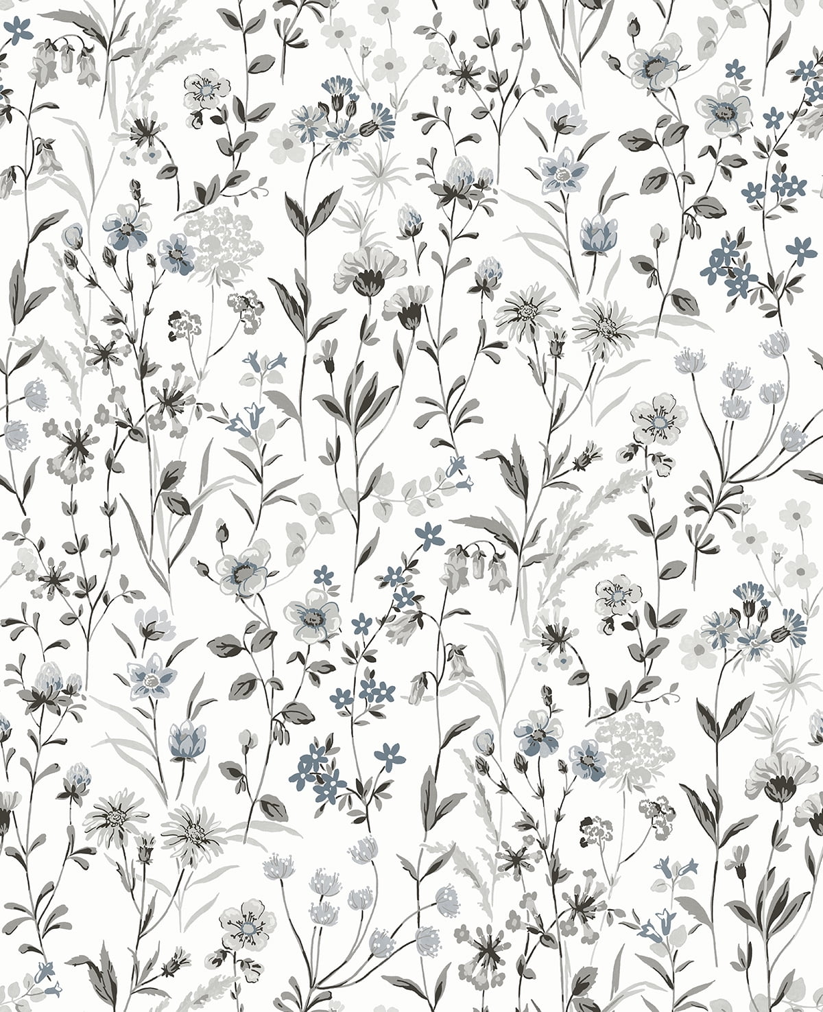 Charcoal and Bluestone Floral Peel and Stick Wallpaper