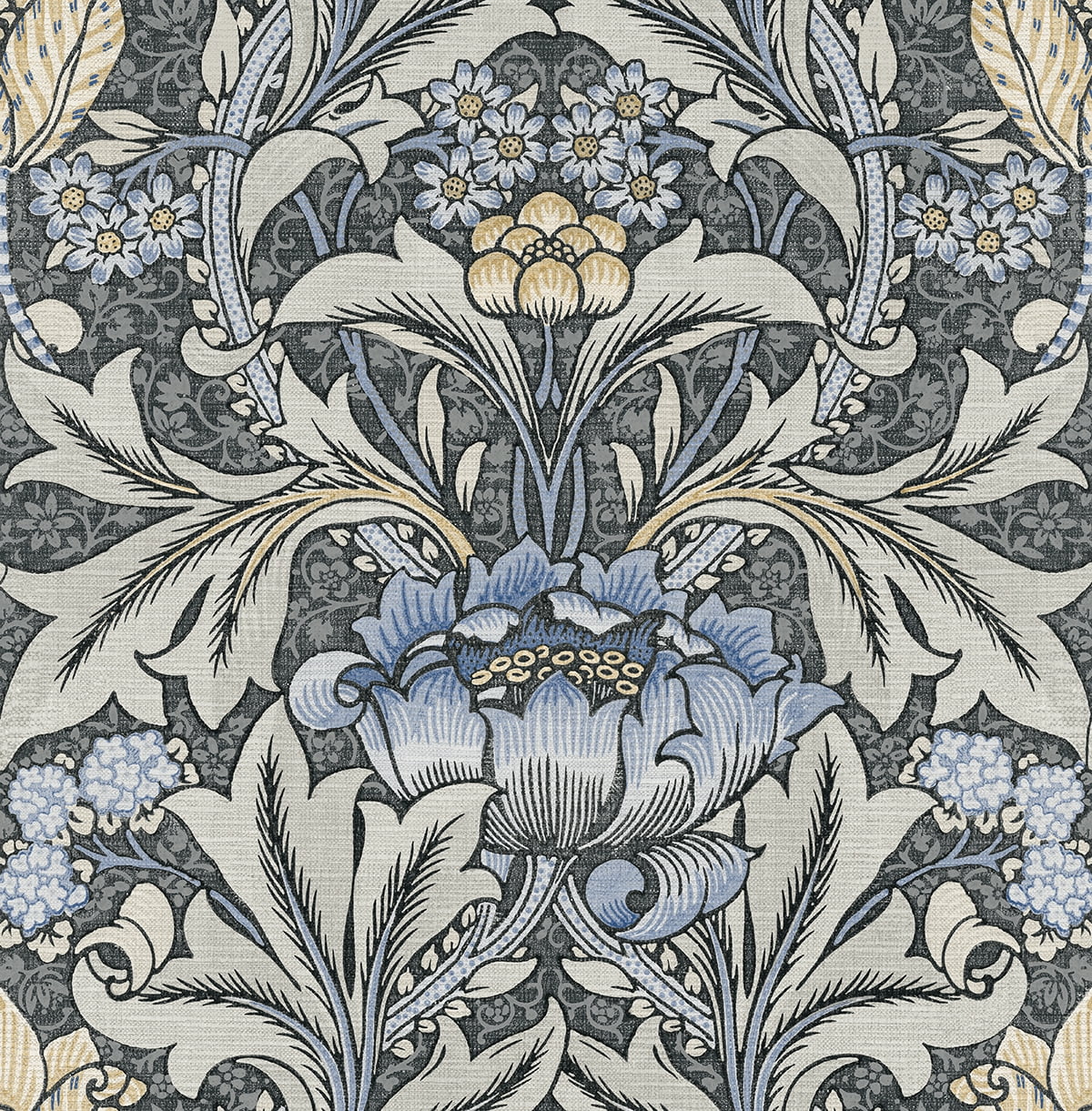 NextWall Charcoal & Carolina Blue Acanthus Floral Peel and Stick Wallpaper