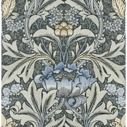 NextWall Charcoal & Carolina Blue Acanthus Floral Peel and Stick Wallpaper