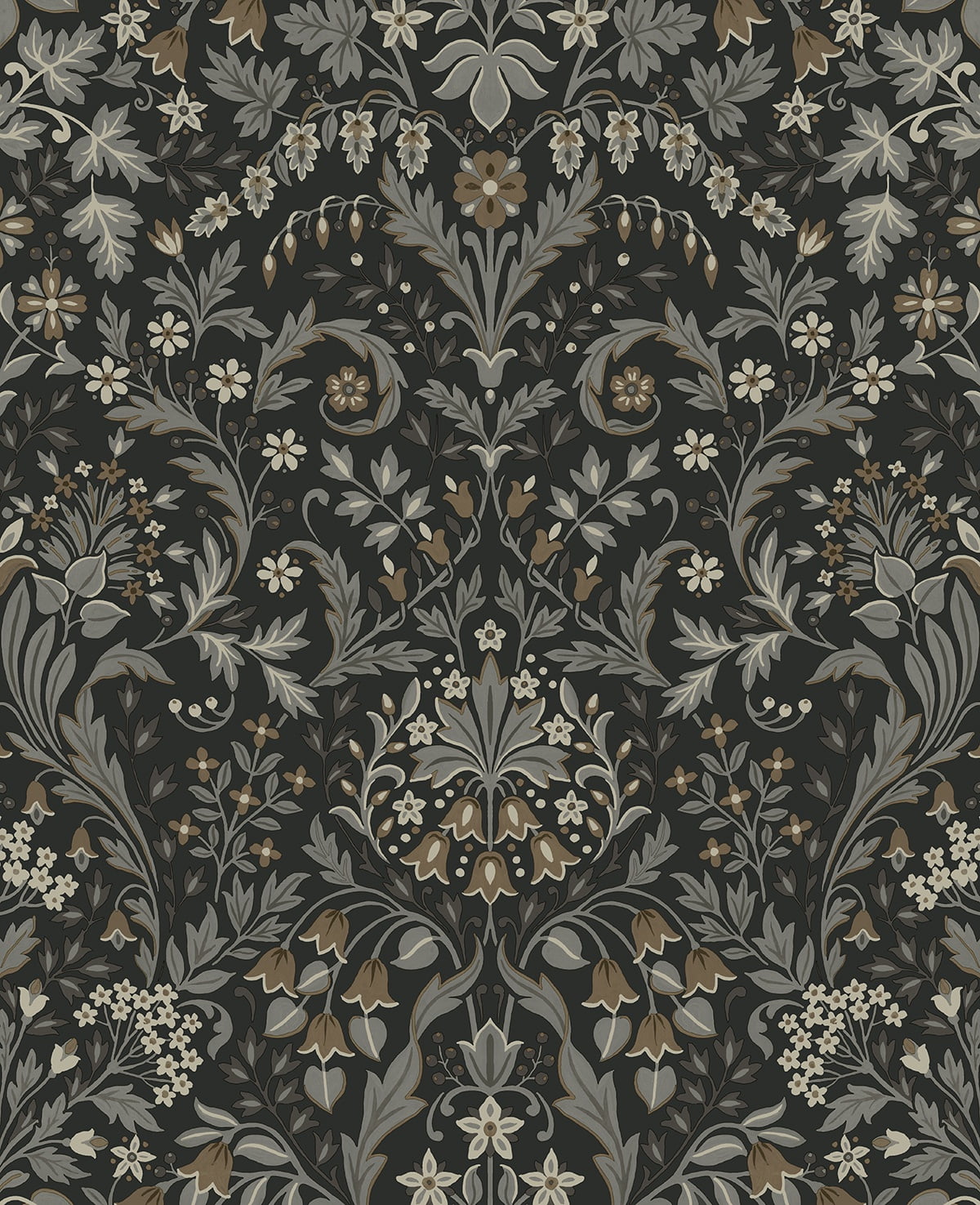 NextWall Charcoal & Pavestone Filigree Floral Peel and Stick Wallpaper - 20.5 in. W x 18 ft. L Roll