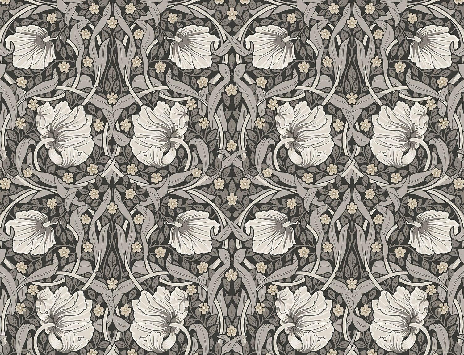 Charcoal and Pearl Grey Floral Peel and Stick Wallpaper