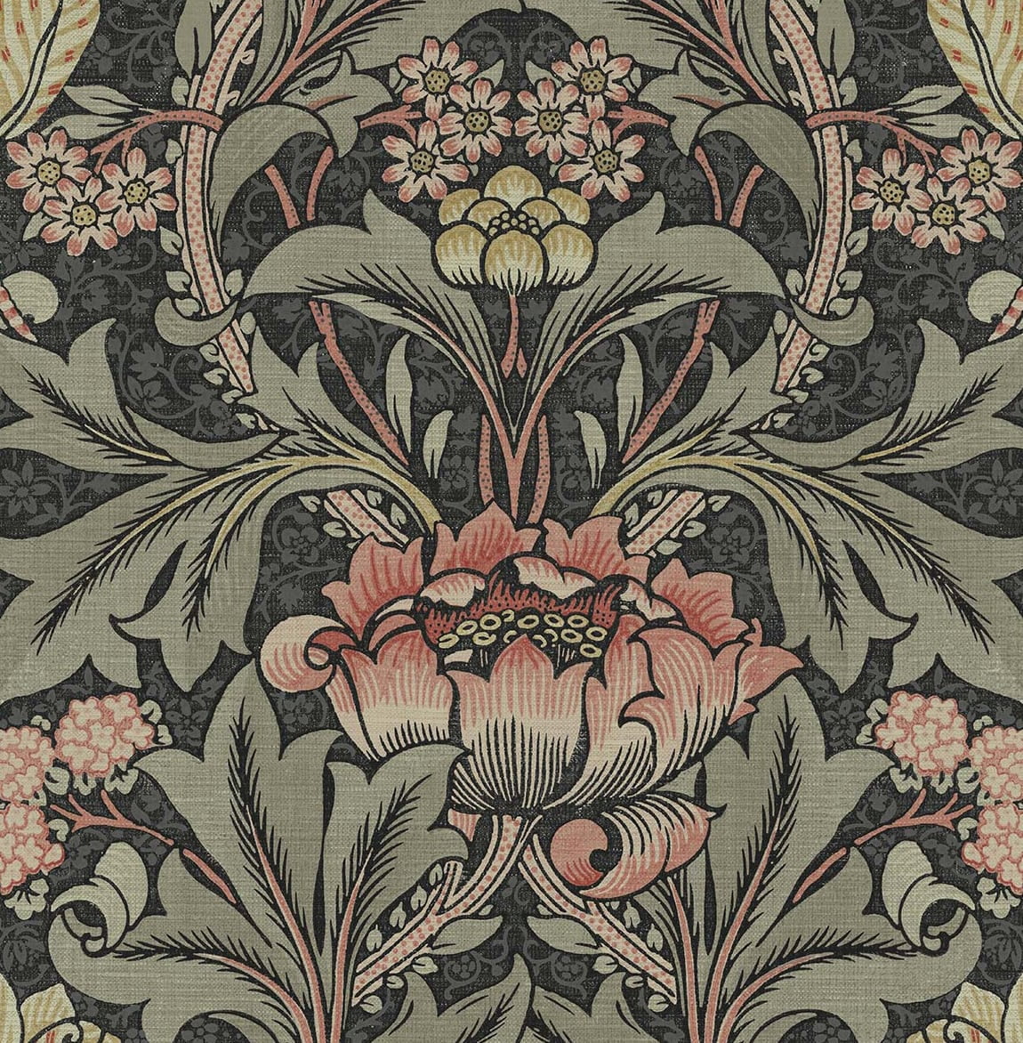 Charcoal and Rosewood Acanthus Floral Peel and Stick Wallpaper