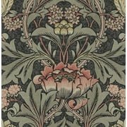 NextWall Charcoal & Rosewood Acanthus Floral Peel and Stick Wallpaper