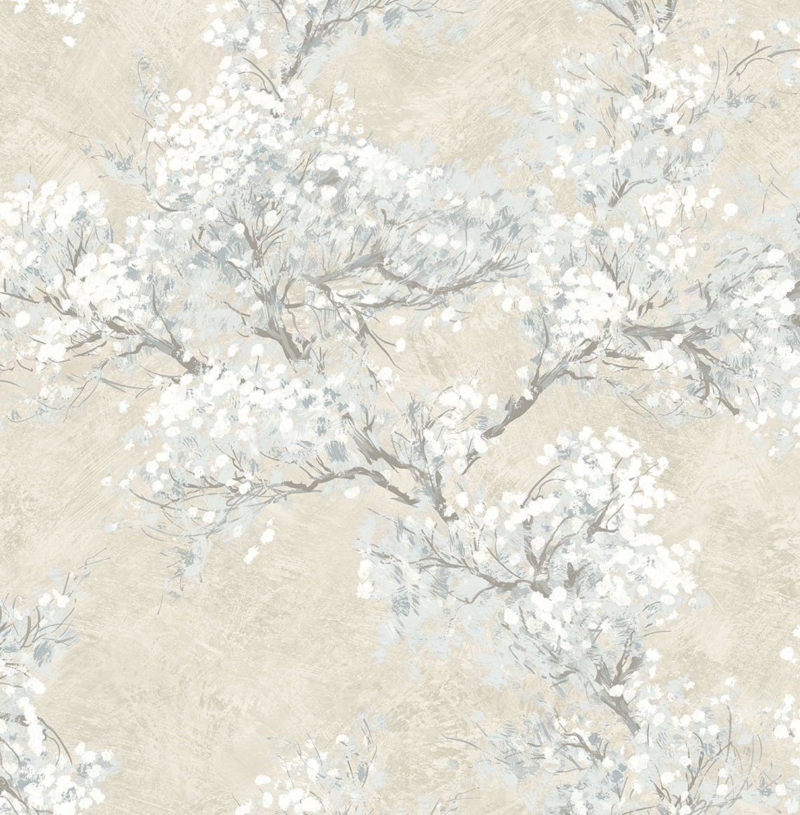 Parchment & Morning Fog Vinyl Floral Peel and Stick Wallpaper