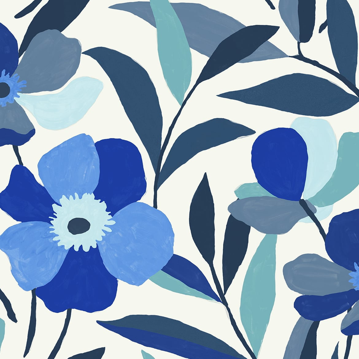 NextWall Cobalt Blue & Lagoon Garden Block Floral Peel and Stick Wallpaper