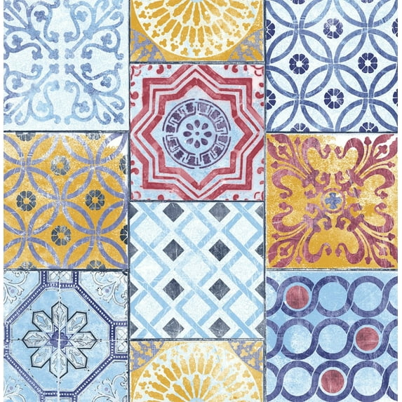 NextWall Colorful Moroccan Tile Peel and Stick Wallpaper