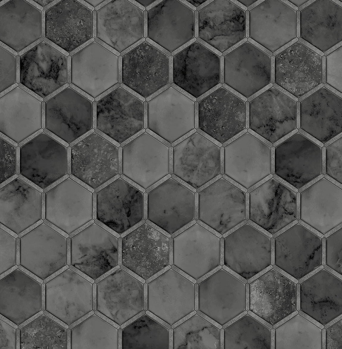 NextWall Cosmic Black & Metallic Silver Inlay Hexagon Peel and Stick