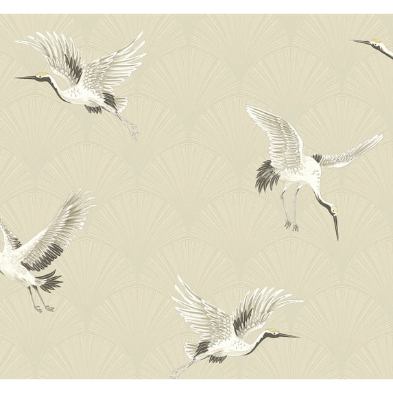 NextWall Cranes Peel and Stick Wallpaper 27 in. W x 18 ft. L - Alba Beige