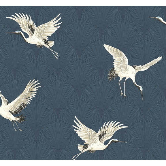 NextWall  Cranes Peel and Stick Wallpaper 27 in. W x 18 ft. L - Denim Blue