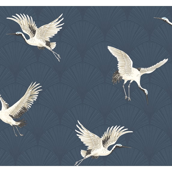 NextWall Cranes Peel and Stick Wallpaper 27 in. W x 18 ft. L - Denim Blue