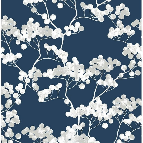 NextWall Cyprus Blossom Peel and Stick Wallpaper (Navy Blue & Gray)