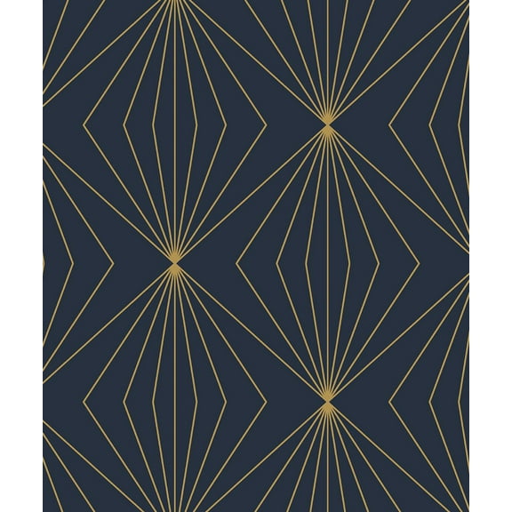 NextWall Dark Blue & Metallic Gold Gem Geometric Peel and Stick Wallpaper