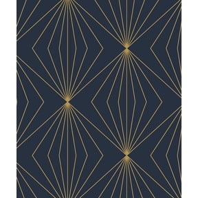 NextWall Dark Blue & Metallic Gold Gem Geometric Peel and Stick Wallpaper