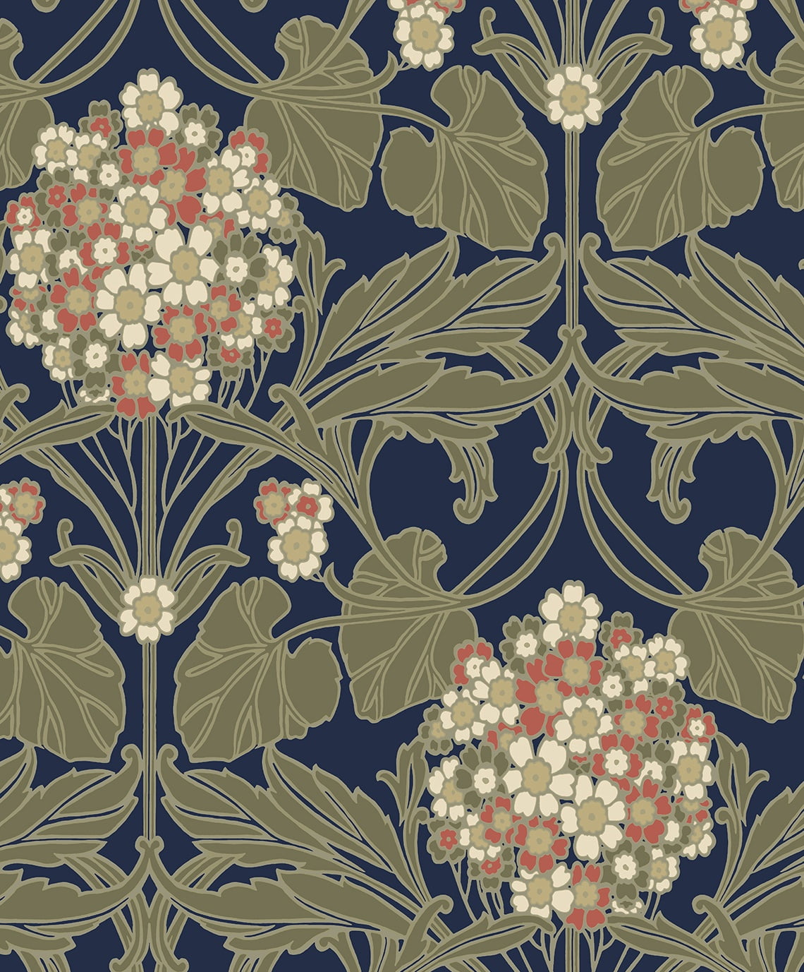 NextWall Dark Blue & Terra Cotta Hydrangea Floral Peel and Stick Wallpaper - 20.9 in. W x 18 ft. L Roll
